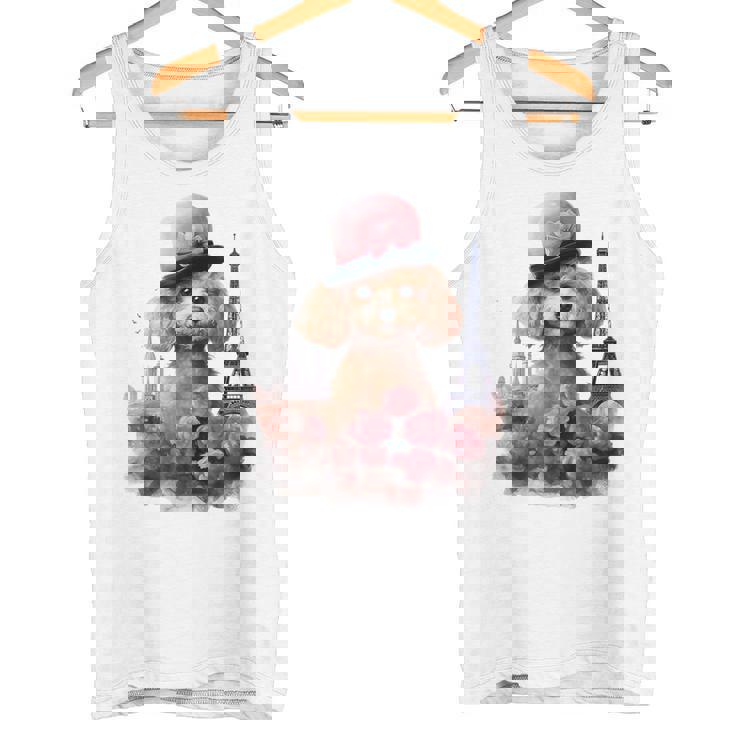 かわいいフレンチパリエッフェル塔トイプードル パリジャンプードル タンクトップ