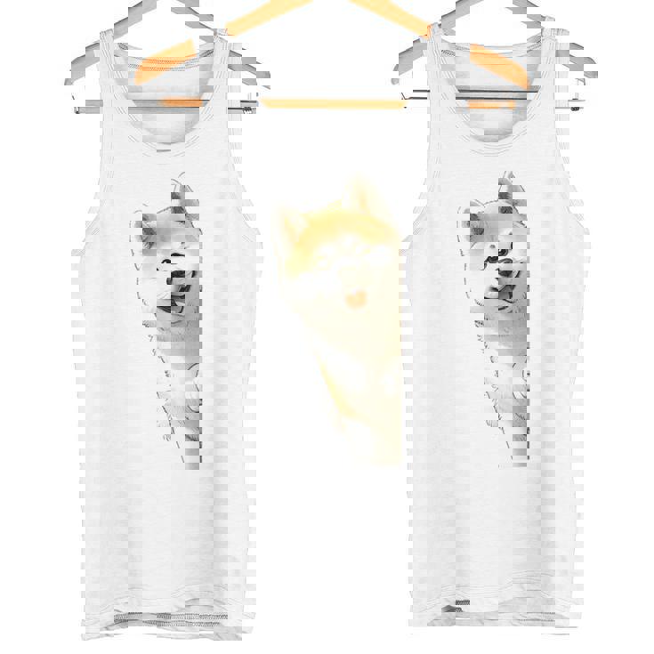 かわいい日本の秋田犬が角をのぞく犬好き。 タンクトップ