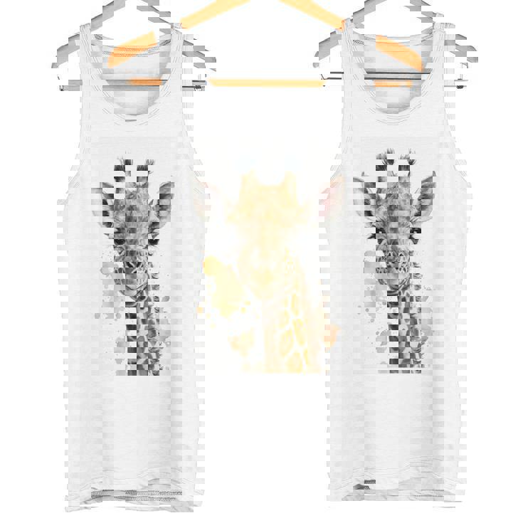 かわいい水彩画 キリン 赤ちゃん 美的 動物 アート 絵画 長袖tシャツ タンクトップ