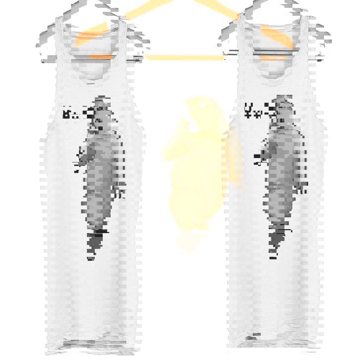 アニマルプリント 驚いたマーモット ドット絵 ピクセルアート 面白い 動物 ミーム タンクトップ