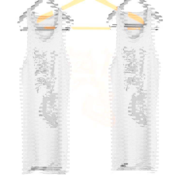 エレキギターを弾く猫 面白いキャットロッカー ロックショー 長袖tシャツ タンクトップ