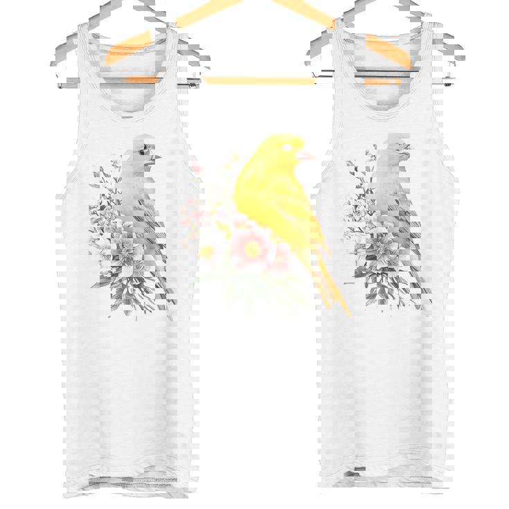 カナリアの鳥好き、ピンクの花のかわいい鳥、自然。 タンクトップ