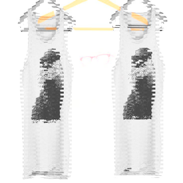 カワウソ アニマル柄 動物園 図面 イラスト 顔 カワウソ タンクトップ