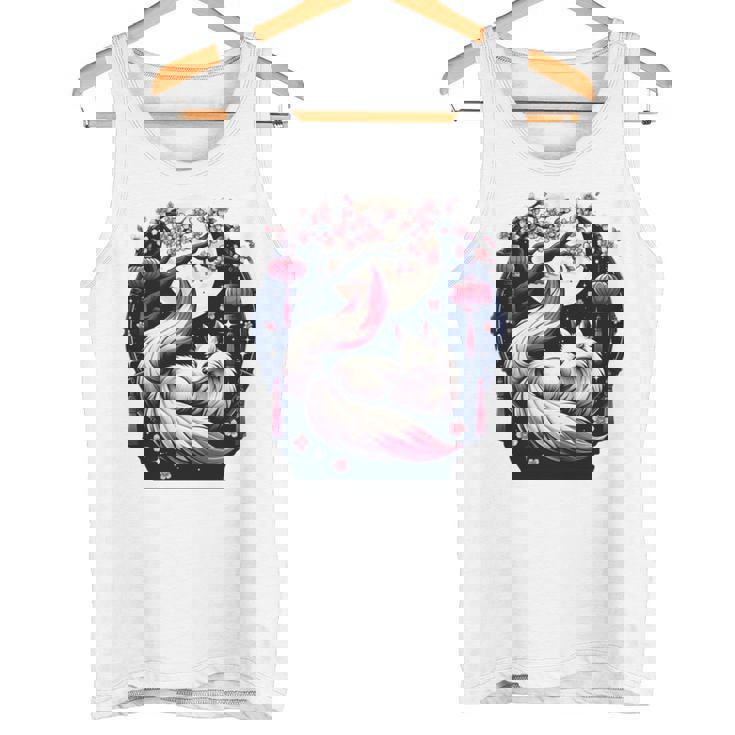 キツネ キツネ 桜 花 日本 九尾狐 長袖tシャツ タンクトップ