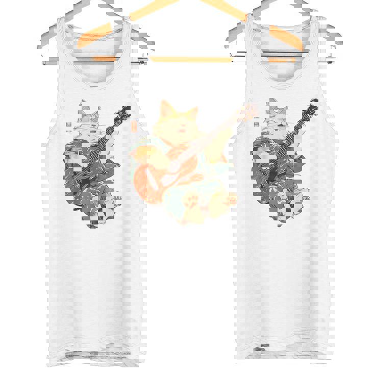 ギターを弾く日本の侍猫 忍者 浮世絵 アニメ タンクトップ