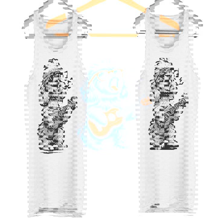 ギターを弾く犬 マルチーズプードル 面白い落書き タンクトップ