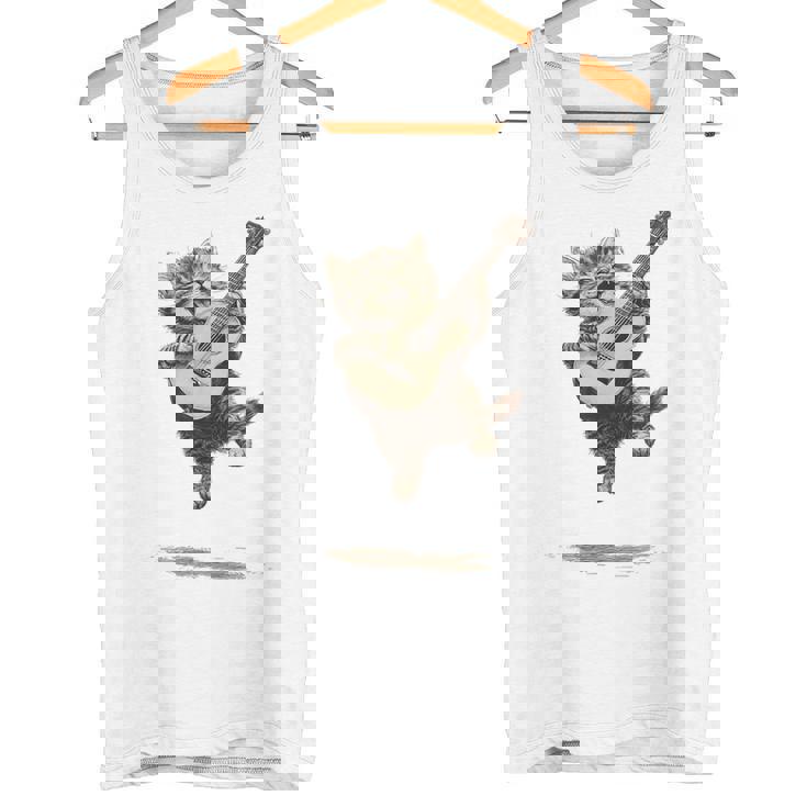 ギターを弾く面白い猫 面白いギター猫 タンクトップ