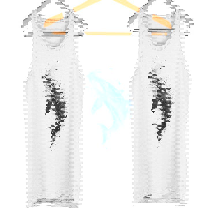 クジラ 水彩 海洋 動物 海の生物 青くじら デザイン タンクトップ