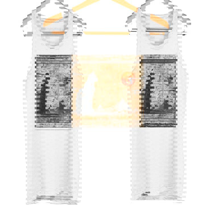 サンセット ピラミッド パピルス スクロール 砂漠 エジプトアート 猫 長袖tシャツ タンクトップ