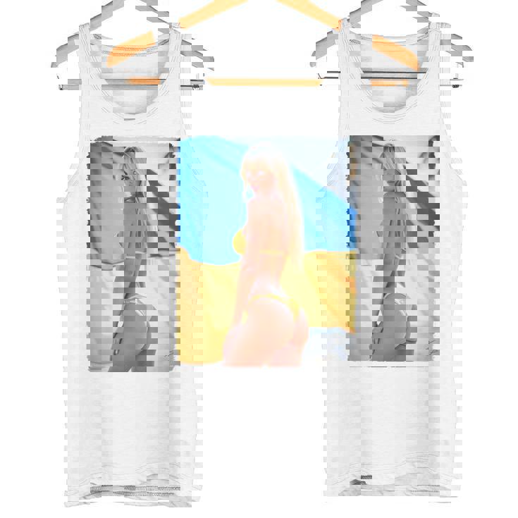 セクシーガールグラフィックtシャツ 「モダンピンナップガール&ウクライナ国旗2」 長袖tシャツ タンクトップ