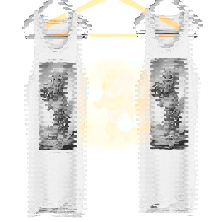 ダックスフンド 犬 筋トレ ウェイトリフティング ダンベル付き タンクトップ