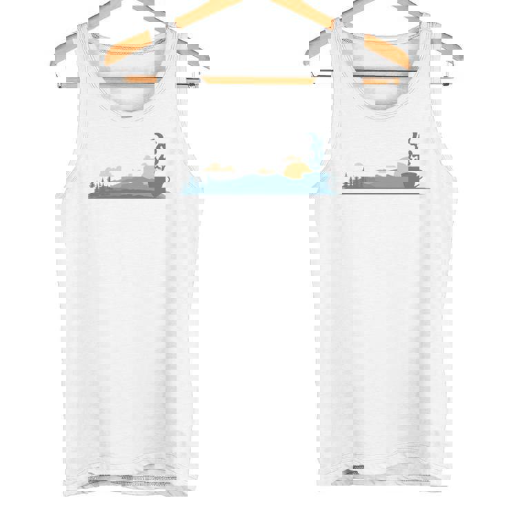 ティーカップのシルエットと黄昏のシーン 長袖tシャツ タンクトップ