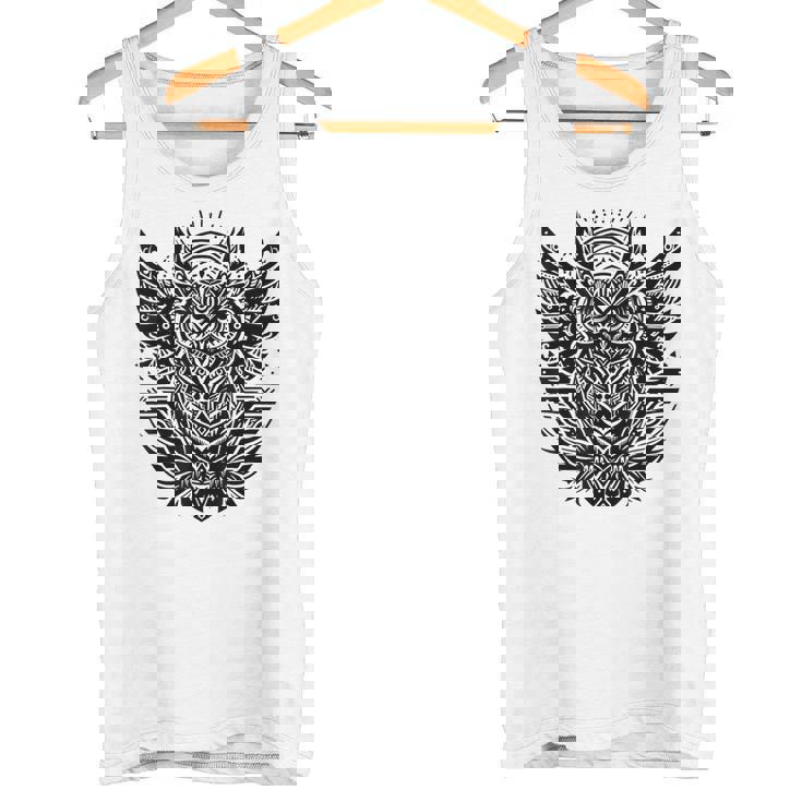 トライバル グレートフクロウ トーテム タトゥー 幾何学模様 タンクトップ