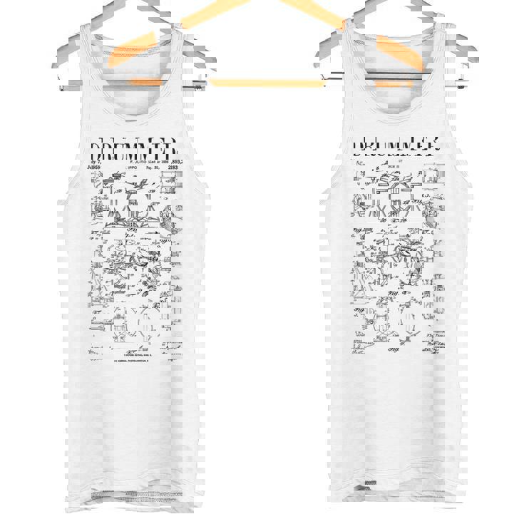 ドラムセットキット ヴィンテージ パテントドラマー ドローイングプリント タンクトップ