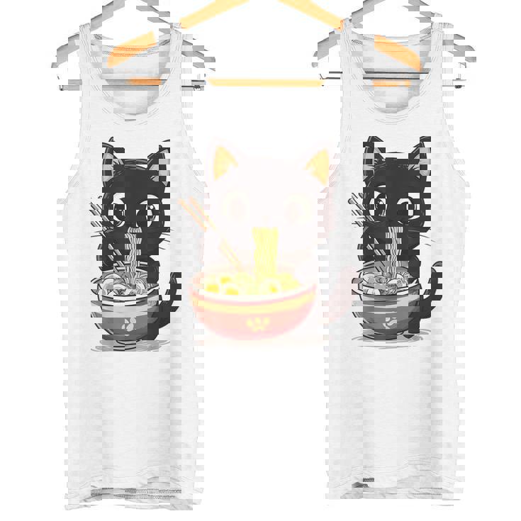 ヌードルキャット黒猫ラーメンデザイン タンクトップ