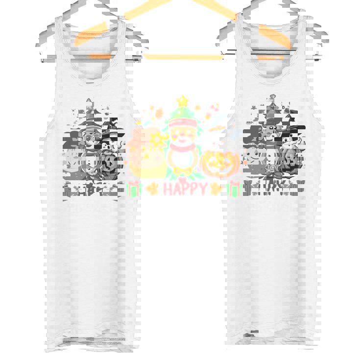 ハッピー、感謝祭、ハロウィン、メリークリスマス。 長袖tシャツ タンクトップ