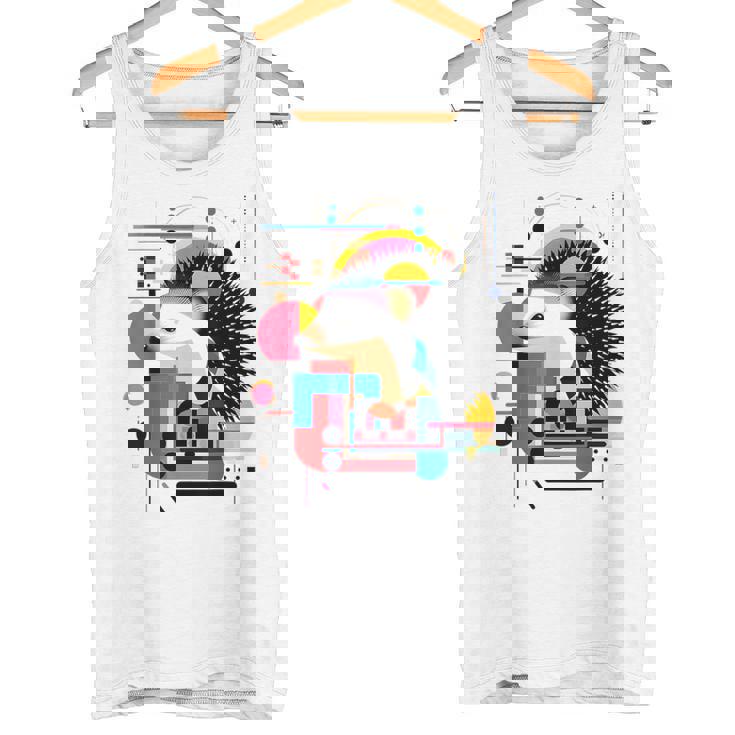 ハリネズミ アート 幾何学 動物 抽象 グラフィック ハリネズミ タンクトップ