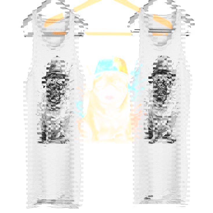 パグ、スナップバック キャップ、犬、カラフル、面白い、動物プリント タンクトップ