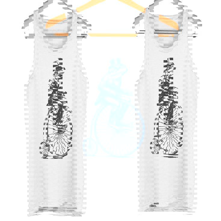 ビンテージのペニーファージング自転車に乗る粋なカエルのサイクリスト タンクトップ