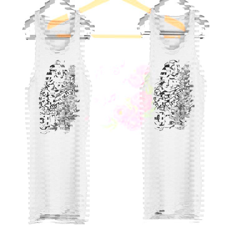 ピアノの鍵盤、音符、花 タンクトップ