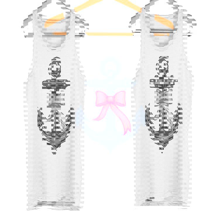 ピンクリボンボウコケット付きマリンアンカー。 タンクトップ