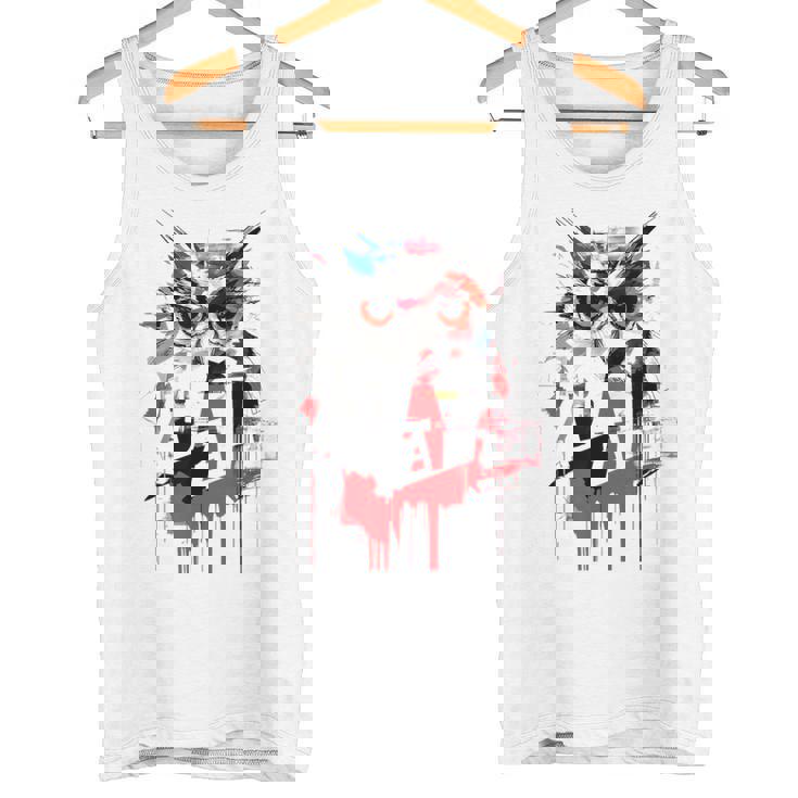 フクロウ アート 絵画 抽象 動物 描画 グラフィック フクロウ タンクトップ