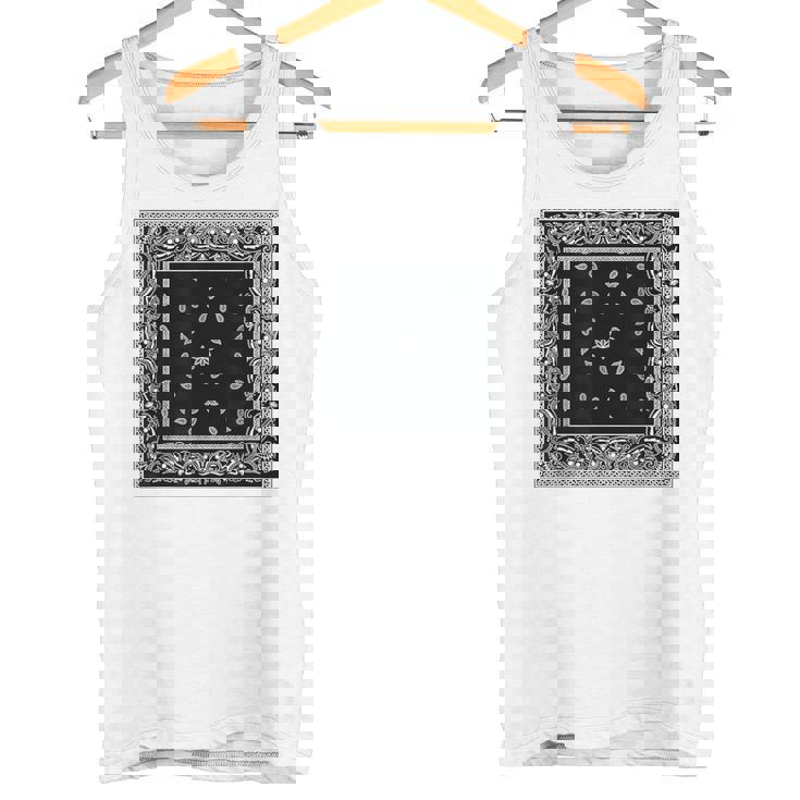 ホワイトブラックバンダナプリントtシャツ ペイズリー柄 タンクトップ
