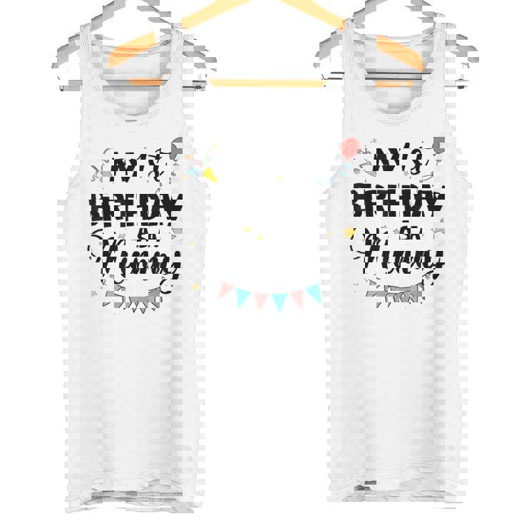 ママとしての私の1歳の誕生日パーティーイヤーを祝うママ タンクトップ