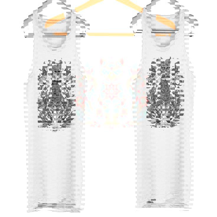 マンダラデザインのかわいい猫の曼荼羅。 長袖tシャツ タンクトップ