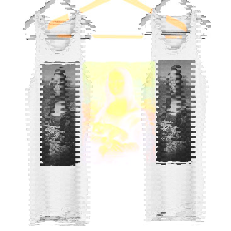 モナ・リザとオレンジ色の猫 面白いアートの絵 タンクトップ