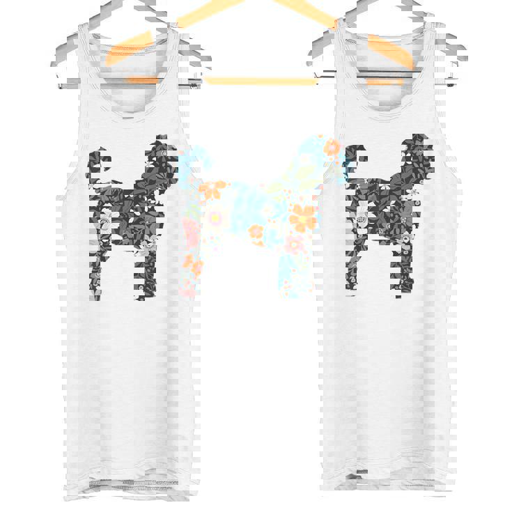 ラブラドゥードルやゴールデンドゥードルのママのためのフローラルドッグシルエット タンクトップ