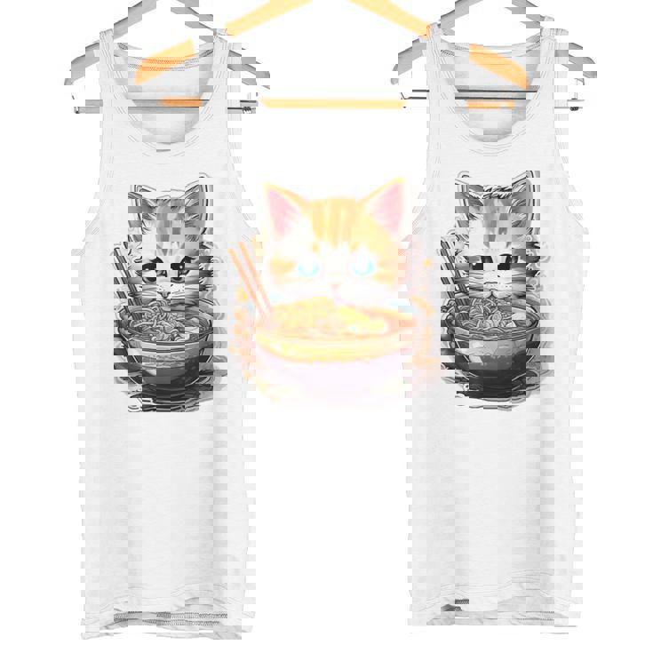ラーメンを食べている子猫 タンクトップ