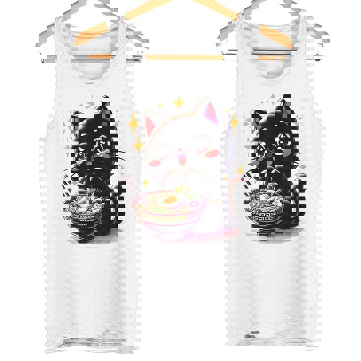 ラーメン猫かわいいアニメ猫ラーメン愛好家甘い タンクトップ