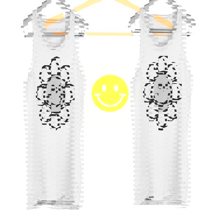 レトロ ヴィンテージ イエロー ハッピー スマイル スマイル フェイス デイジーフラワー タンクトップ