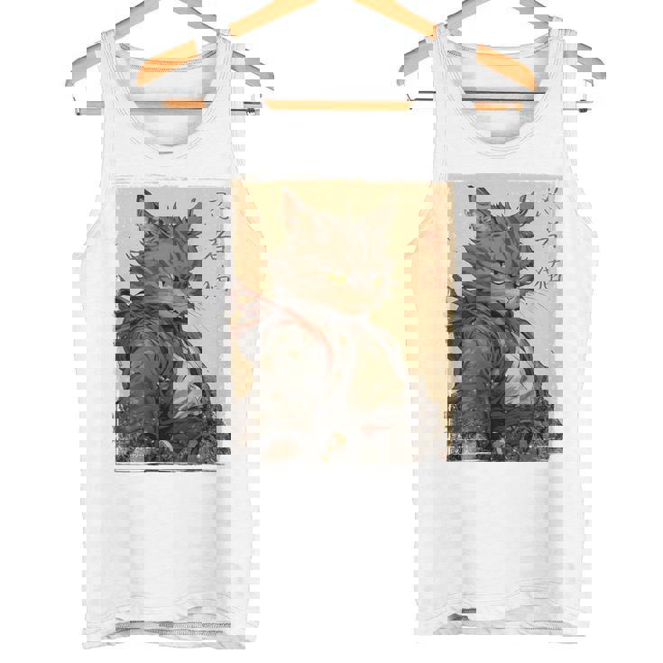 ヴィンテージ 日本の風景 侍 猫 漢字 Art Back タンクトップ