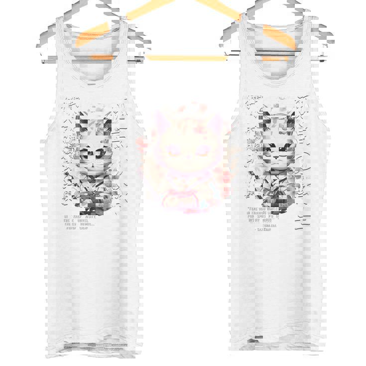 バックプリント 侍 猫戦士 日本人 忍者 キティ カワイイ タンクトップ