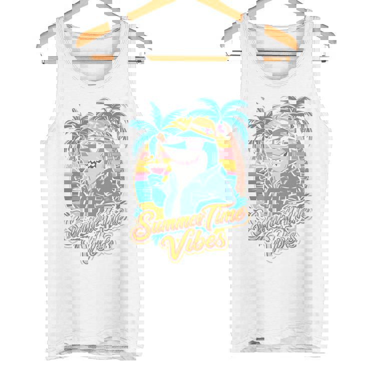 夏休み サメ ビーチ トロピカル サンセット ヤシの木 長袖tシャツ タンクトップ