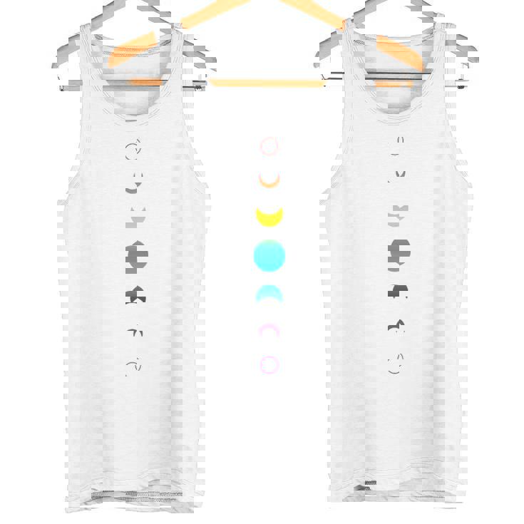 天空の月の満ち欠け バックプリント 虹の月天文学 タンクトップ