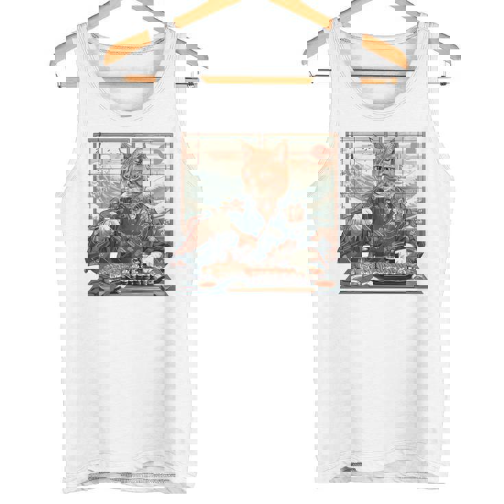 寿司好き ヴィンテージ 子猫 伝統 日本の芸術 猫 長袖tシャツ タンクトップ