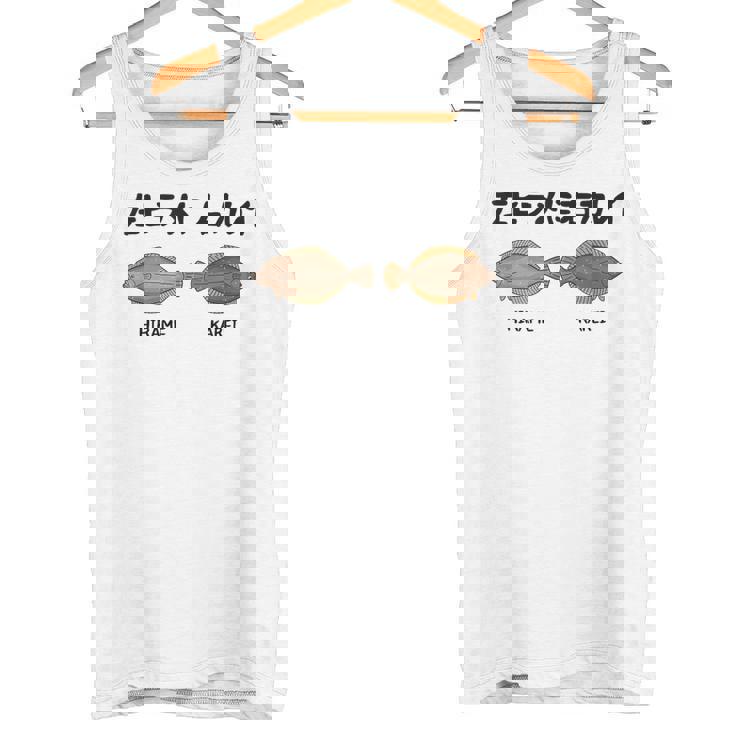 左ヒラメに右カレイ Hirame Karei 魚好き 願掛け 釣り好き 海釣り 趣味 おもしろ ネタ 趣味釣り 船 釣り タンクトップ