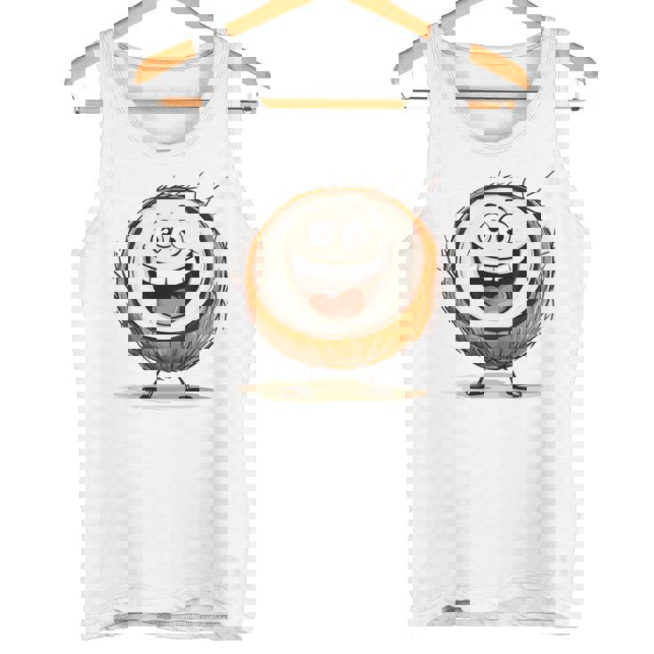 幸せな笑顔のココナッツの顔の漫画 長袖tシャツ タンクトップ
