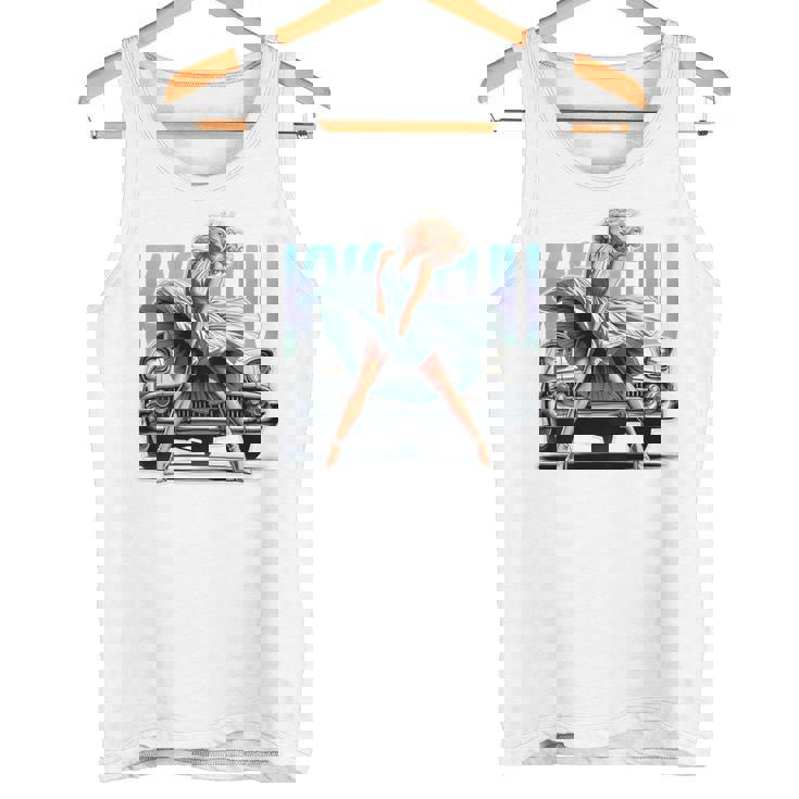 強風ピンナップガールとオールドアメ車のバックプリント タンクトップ