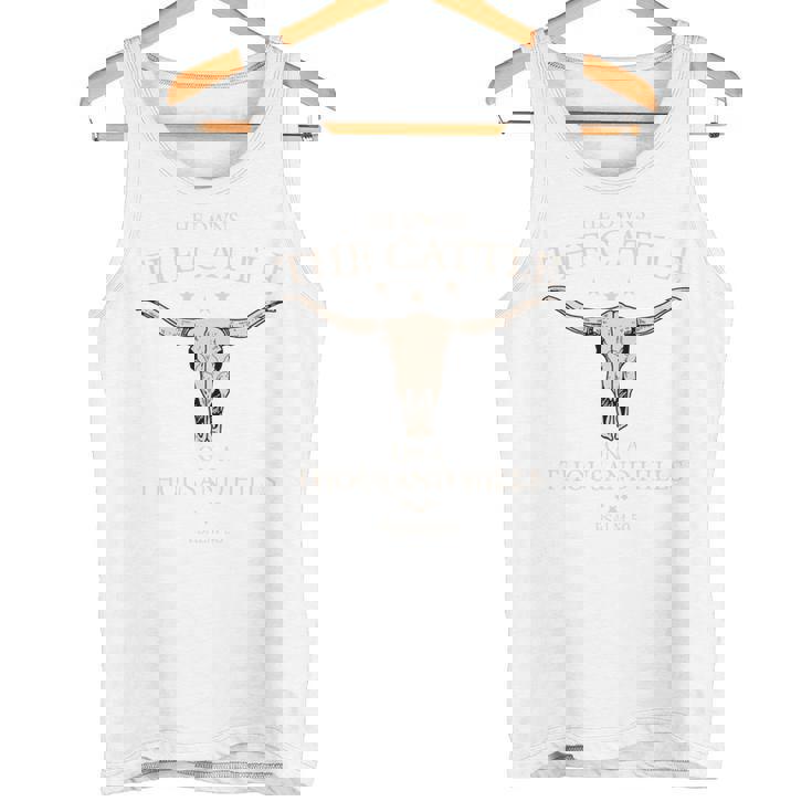 彼はザ・キャトル・オン・ア・サウザンド・ヒルズのクリスチャン・カウ・フェイス 長袖tシャツ タンクトップ