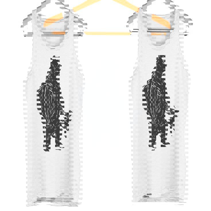 斧と盾を持った熊 中世の熊 バイキング タンクトップ