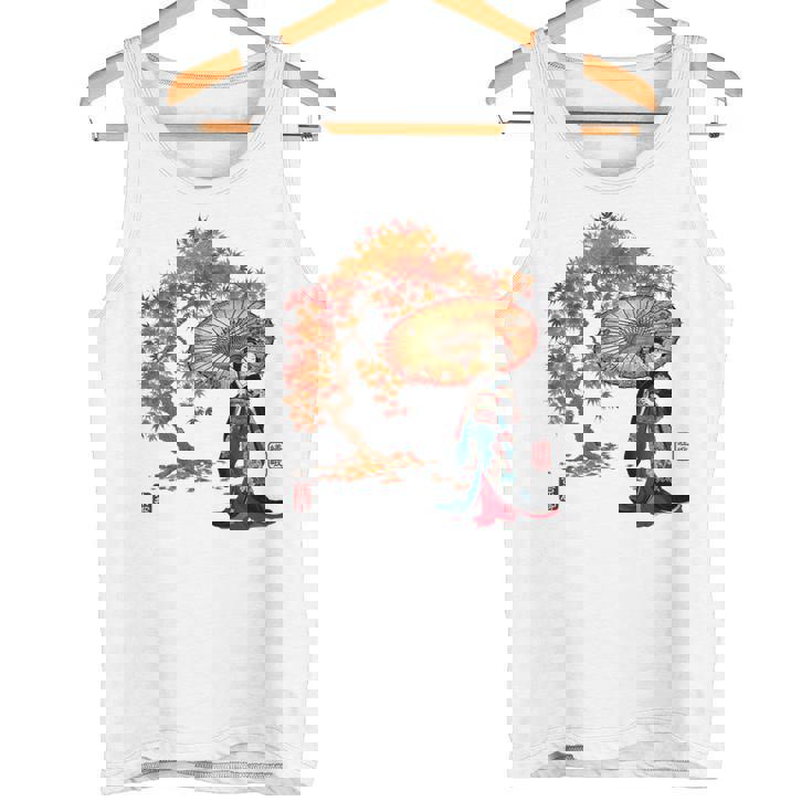 日本 浮世絵 京都 嵯峨 紅葉 和傘 美人 着物 タンクトップ