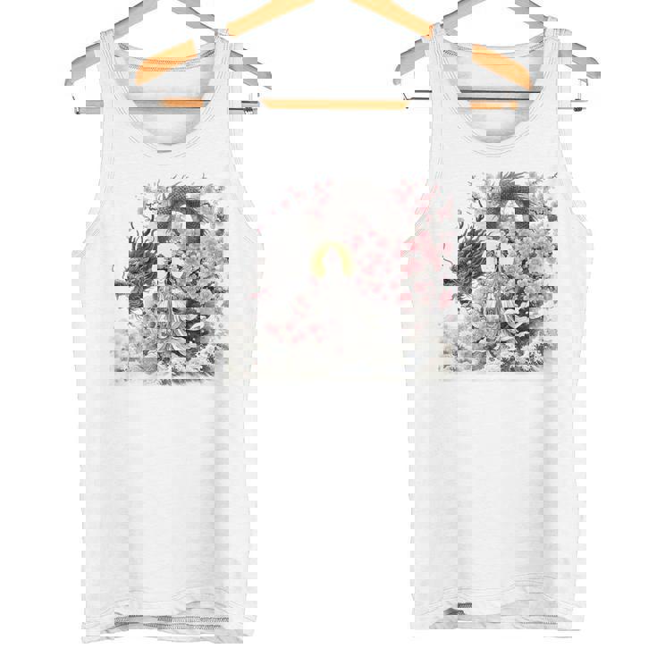 日本 浮世絵 観音菩薩 竜 桜 波 バックプリント タンクトップ