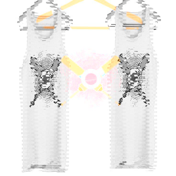 日本のクリケットラケットとボールの旗 長袖tシャツ タンクトップ