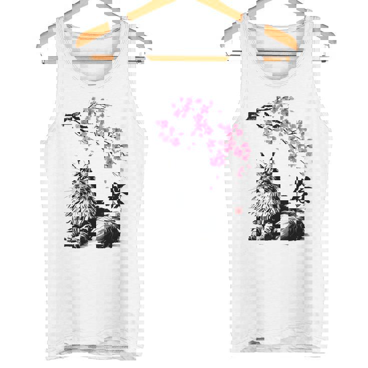 日本美術 メインクーン 猫 桜 桜 タンクトップ