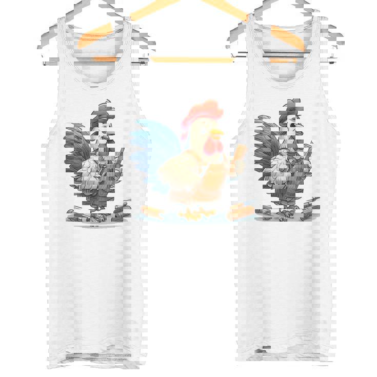 木彫りの鶏、かわいいデザイン タンクトップ