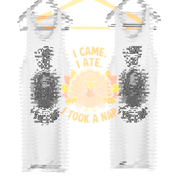来た、食べた、昼寝した 感謝祭 家族のユーモア タンクトップ